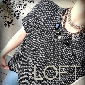 LOFT Black & White Monochrome Graphic Patterned Boxy Business Casual Blouse Top